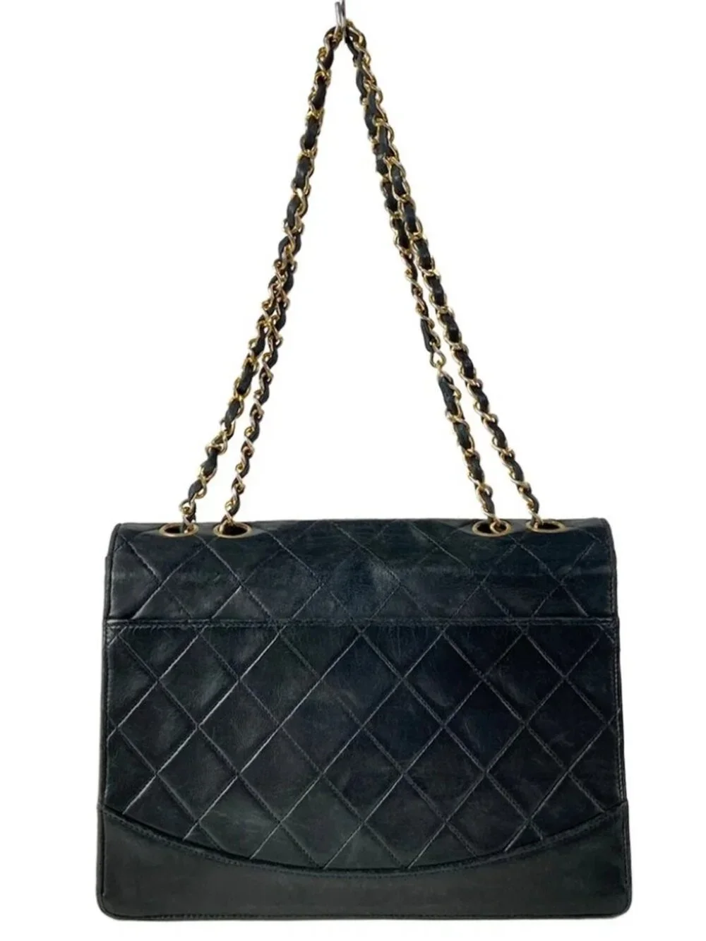 CHANEL Matelasse Black Lambskin Shoulder Bag Gold hardware